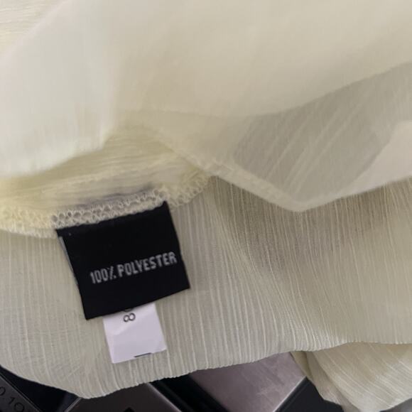 Dimri Y2K Yellow Ruffled Button Front Blouse Satin Tie Sash Size Medium Sheer - Picture 10 of 11